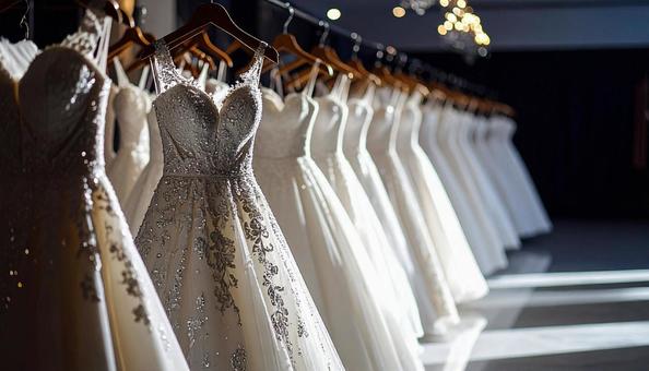 ウェディングドレスがかかる結婚式場の控室 ウェディングドレスがかかる結婚式場の控室の写真
