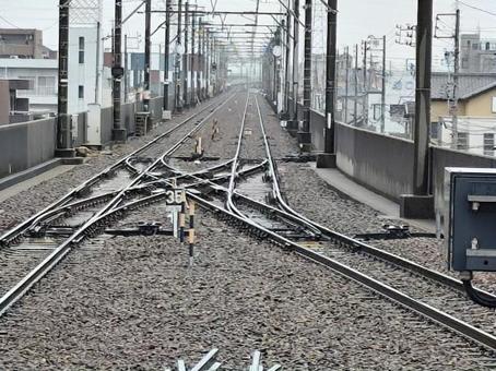線路　分岐 線路,分岐,踏切の写真素材