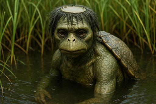 河童：水辺の草むらに潜む伝説の妖怪の写真