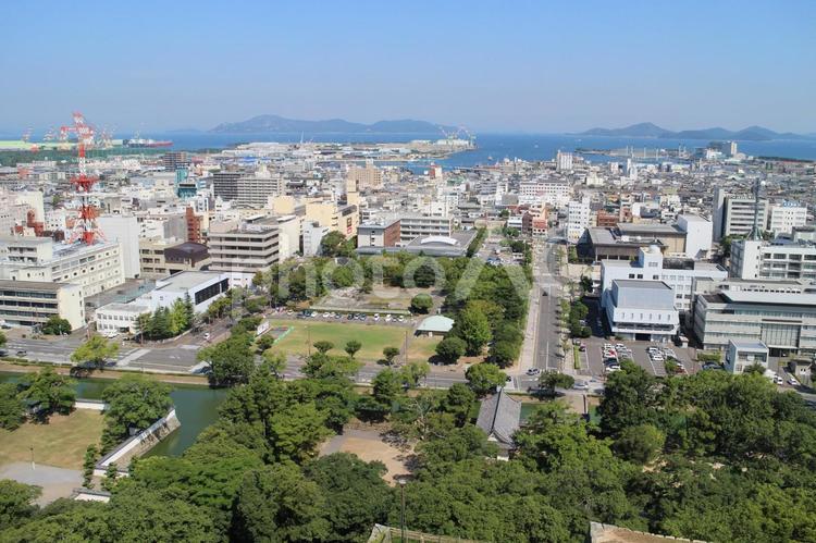 丸亀城からの眺め4 街並み,展望,丸亀城の写真素材