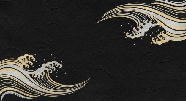 黒地に映える波模様の連続パターン背景の写真