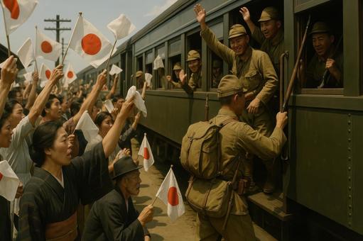 出征兵士を見送る人々 出征兵士を見送る人々の写真