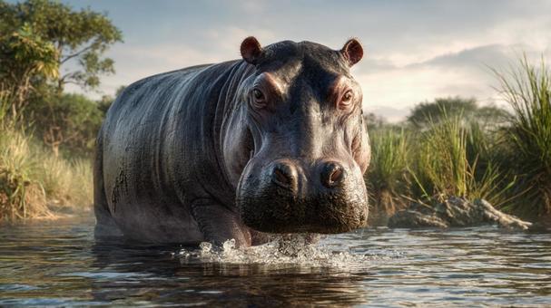 自然の中で生きる、威厳あるカバの姿 自然の中で生きる、威厳あるカバの姿の写真
