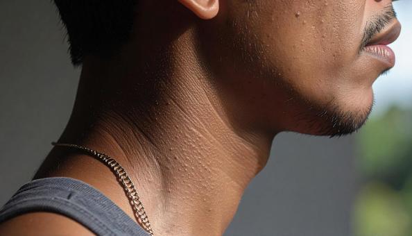 男性の首元アップ _喉仏_南方系の方1 男性の首元アップ _喉仏_南方系の方1の写真