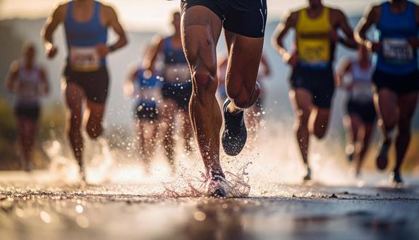 トライアスロン マラソンする選手たち トライアスロン マラソンする選手たちの写真