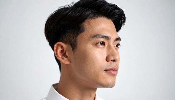 横顔を見せるアジア系男性のポートレート 横顔を見せるアジア系男性のポートレートの写真