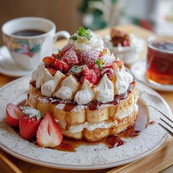 いちごのパンケーキ いちごのパンケーキの写真