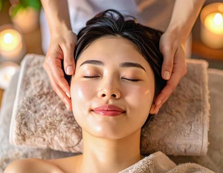 エステでヘッドマッサージされる女性の写真