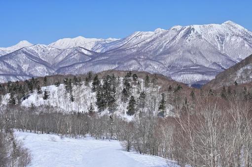 戸隠スキー場からの黒姫山、火打山、焼山 戸隠スキー場からの黒姫山、火打山、焼山 戸隠スキー場,戸隠,スキー場の写真素材