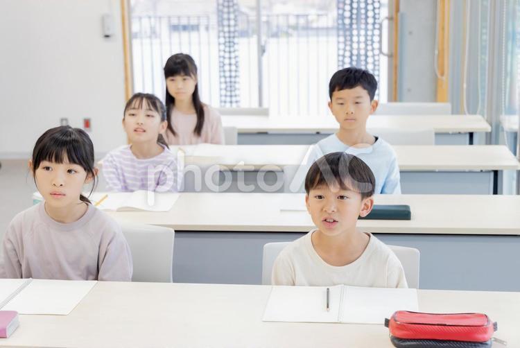 学習塾で勉強する小学生 小学生,塾,女性の写真素材