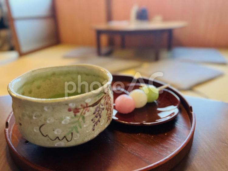 抹茶　和カフェ　お団子 和カフェ,抹茶,団子の写真素材