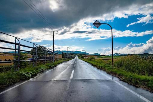 雨上がりの上富良野 道道70号線 雨上がりの上富良野 道道70号線の写真