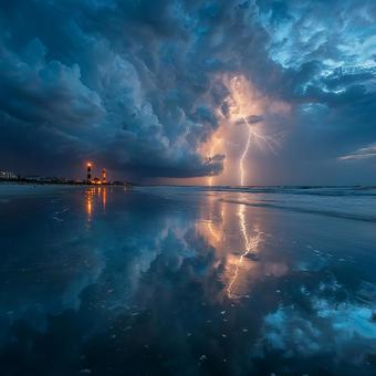 劇的な雷が光る荒れた夜の海 劇的な雷が光る荒れた夜の海の写真