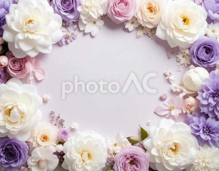 造花の薄紫のフレーム ボタニカル,フレーム,テキストスペースの写真素材