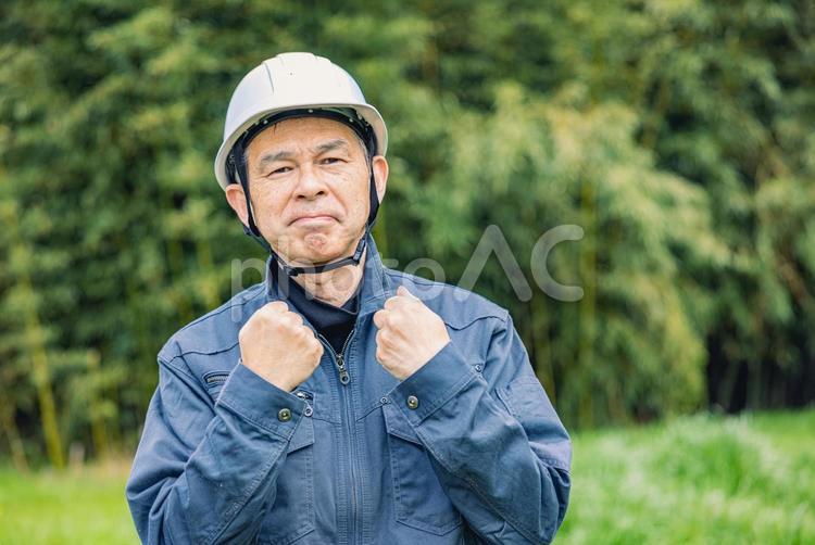 緑地公園の現場にいる中年作業員 男性,日本人,人物の写真素材