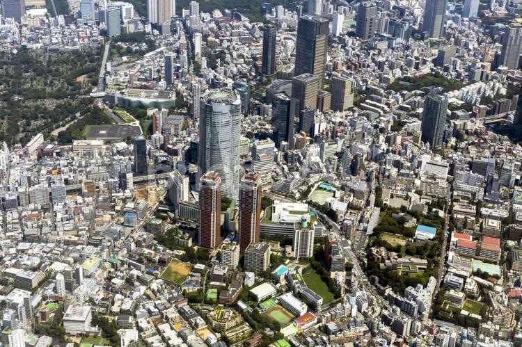 東京都港区六本木付近の街並みを空撮 空撮,六本木,六本木ヒルズの写真素材