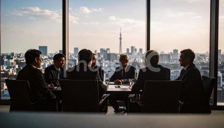 金融機関担当者と社長が経営相談 ビジネス,人物,ビジネスマンの写真素材