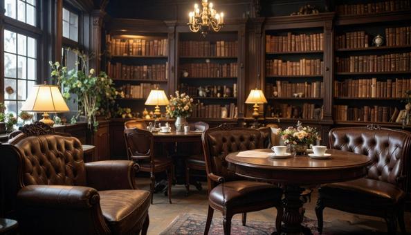 アンティークなブックカフェ・図書館の写真