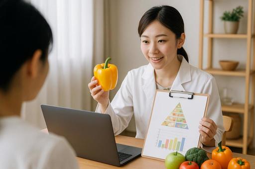 栄養指導をする女性 栄養指導をする女性の写真