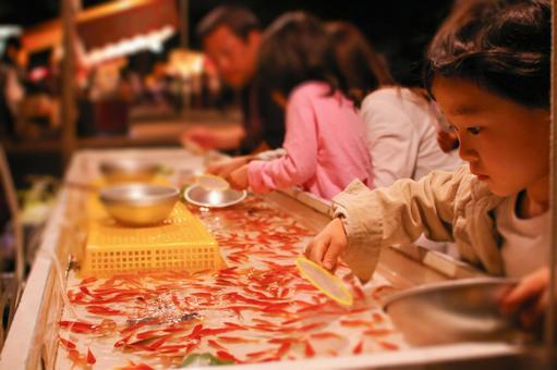 金魚すくいをする子供 金魚すくいをする子供 金魚すくい,金魚,子供の写真素材