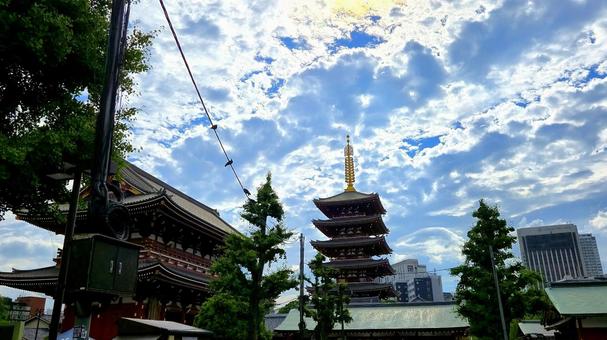 Photo, sensoji temple, five-storied pagoda, temple, 