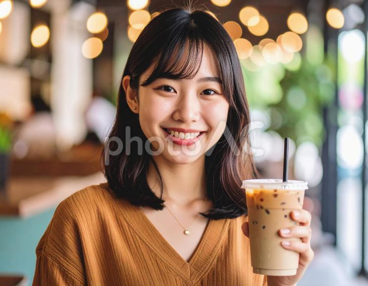昭和レトロ・アンティーク喫茶でアイス珈琲 レトロ,女性,カフェの写真素材
