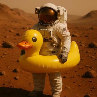 アヒルの浮き輪で火星に来た宇宙飛行士 アヒルの浮き輪で火星に来た宇宙飛行士の写真