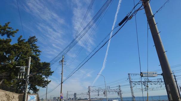 飛行機雲 飛行機雲,青空,空の写真素材