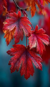 赤く輝く紅葉のクローズアップ 赤く輝く紅葉のクローズアップの写真