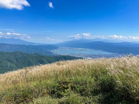高ボッチ高原から諏訪湖を望む 高ボッチ高原から諏訪湖を望む 高ボッチ高原,高ボッチ山,諏訪湖の写真素材