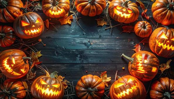 ジャック・オ・ランタンのフレーム木目背景の写真