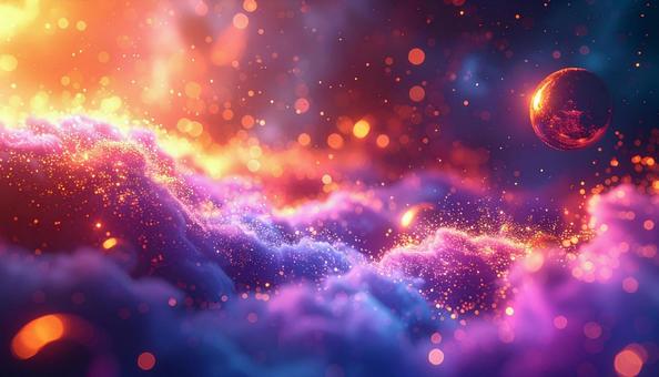 キラキラと輝く光が舞う未来的な宇宙背景 キラキラと輝く光が舞う未来的な宇宙背景の写真