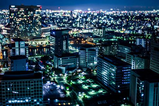 ミニチュア風の都会の夜景 ミニチュア風の都会の夜景 ビル群,夜景,超高層ビルの写真素材