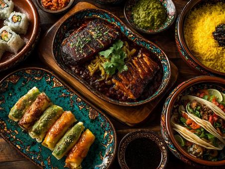 異国情緒あふれる美食のテーブル 異国情緒あふれる美食のテーブルの写真