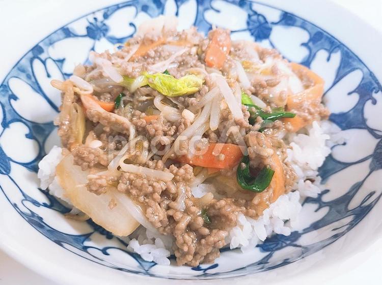 野菜とひき肉のあんかけ丼 丼,あんかけ,ごはんの写真素材