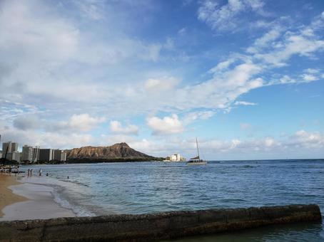 ワイキキの海 ワイキキの海 ハワイ,青空,海の写真素材