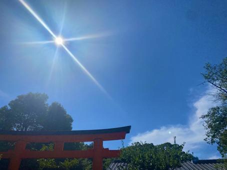 鳥居と太陽 鳥居と太陽の写真