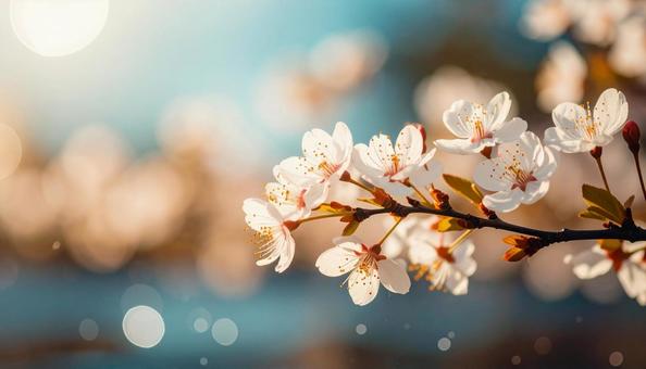 満開の桜の花と青空 満開の桜の花と青空の写真