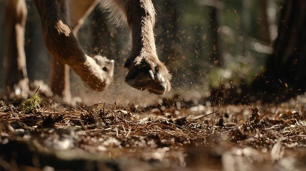 森の散歩、犬の躍動の写真