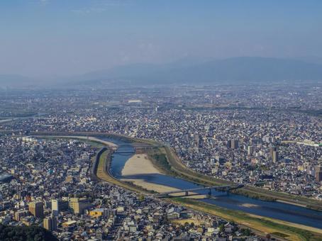 【岐阜県】岐阜市・岐阜城からの風景 長良川,岐阜城,天守閣の写真素材