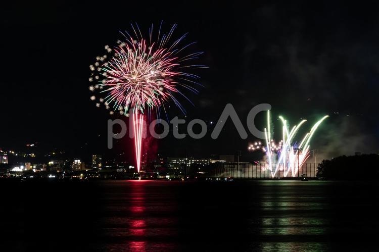 長崎の大草から大村の花火02 花火,花火大会,夜景の写真素材