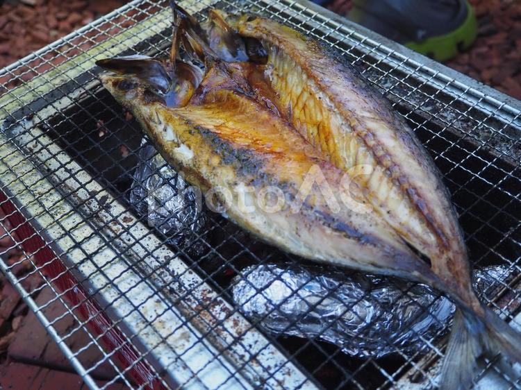 魚を焼くよ 夏,bbq,焼肉の写真素材