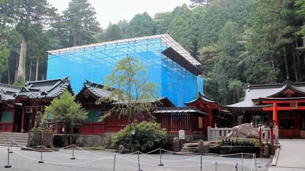 本殿修復回収工事中の箱根神社 本殿修復回収工事中の箱根神社 箱根神社,参拝,拝殿の写真素材