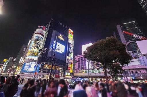 渋谷、スクランブルスクウェア界隈の夜景8 渋谷,渋谷スクランブル交差点,夜景の写真素材