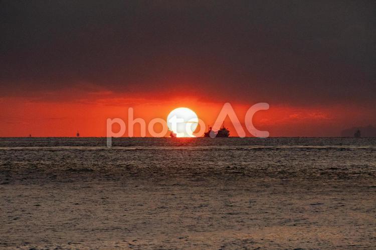 夕景・だるま夕日 夕景,夕日,夕陽の写真素材