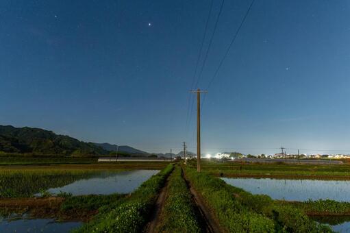 星空の田園夜景 星空,星,夜空の写真素材