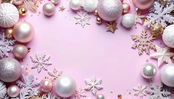 クリスマス　フレーム　ピンク色の背景の写真