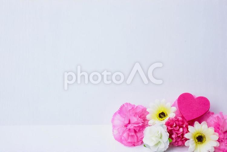 母の日にカーネーション　かわいい花とハートの背景素材 ガーベラ,母の日,フラワーギフトの写真素材