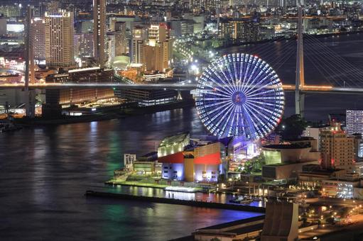 大阪ベイエリアの夜景 大阪ベイエリアの夜景 大阪湾,大阪ベイエリア,観覧車の写真素材