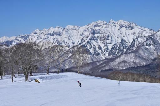 戸隠スキー場での絶景 戸隠連峰西岳方面 戸隠スキー場での絶景 戸隠連峰西岳方面 戸隠スキー場,戸隠,スキー場の写真素材